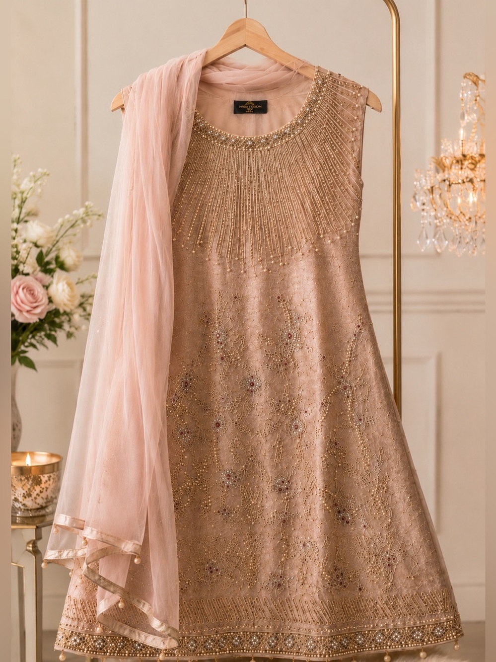 Luxury Embellished Formal Dress with Dupatta | Small | Blush Pink